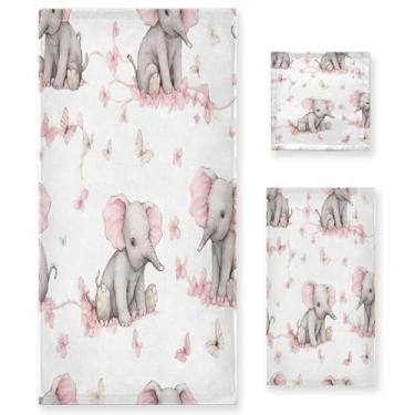 Imagem de xigua Lindo conjunto de toalhas de banheiro elefante absorvente macio 3 peças toalha de banho toalha de mão toalhas decorativas para banheiro, academia, hotel, praia, piscina