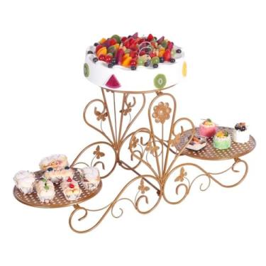 Imagem de Suporte de bolo de metal de 3 camadas - Bandeja de exibição de sobremesa elegante para casamentos, festas e eventos - Suporte de servir resistente e decorativo para bolos e guloseimas