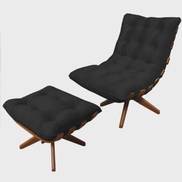 Imagem de Kit Poltrona Com Puff Costela Base Em Madeira Giratória