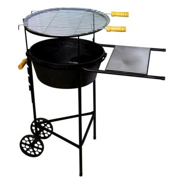 Imagem de Churrasqueira Redonda Funda Bandeja E Carrinho 70X66X42Cm