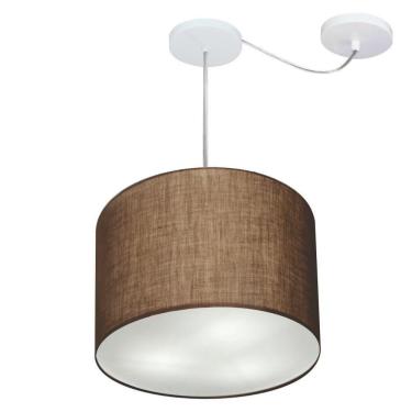 Imagem de Lustre Pendente Cilíndrico Com Desvio De Centro Vivare Md-4237 Cúpula Em Tecido 40x30cm - Bivolt Café 127/220v