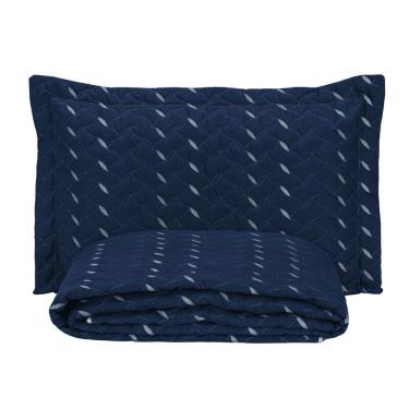 Imagem de Cobre Leito Solteiro Heitor Bordado Hipercal 400 Fios 2 Peças - Azul Marinho