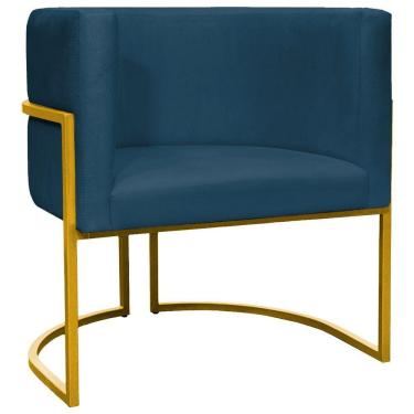 Imagem de Poltrona Decorativa Recepção Luna Suede Cores Base De Ferro Dourada - Azul-marinho, Suede