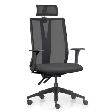 Imagem de Cadeira Escritório Giratória Presidente Flow F02 Base Preta Linho Grafite - Lyam Decor