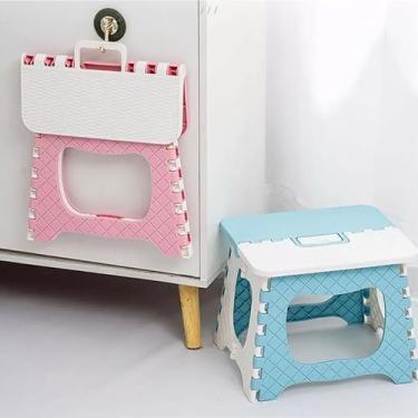 Imagem de Banqueta Banquinho Dobrável De Plástico Resistente Para Viagem(AZUL,1 UNIDADE)