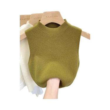 Imagem de 2026 Blusa de Tricô Feminina Sem Mangas, Curta, Lisa, para Primavera V