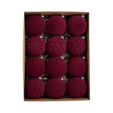 Imagem de Enfeites De Natal Em Forma De Bola Vermelha Vinho 12pcs 8cm Decorações