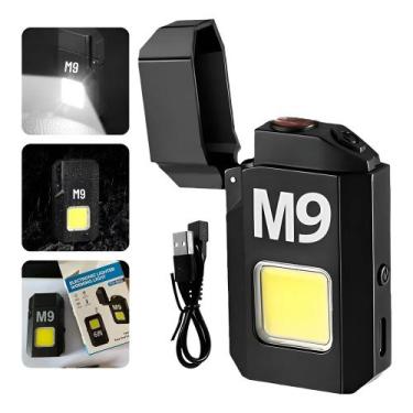 Imagem de Isqueiro eletrônico m9 recarregável usb com lanterna led cob portátil 