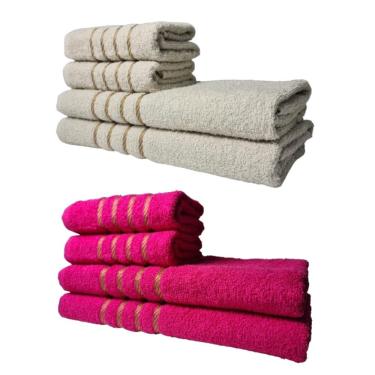 Imagem de Kit 8 Toalhas Grossas E Grandes Montreal 4 Banhos 4 Rostos Bege+rosa