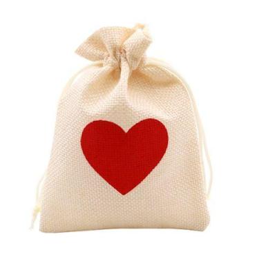 Imagem de Bolsa de presente, pacote com 50 unidades, estilo linho bege com estam