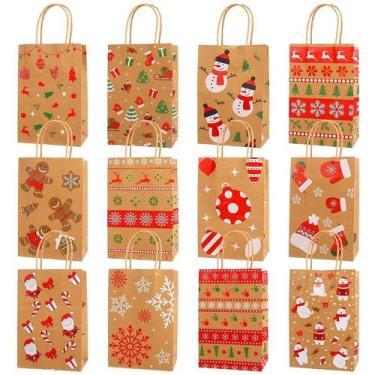 Imagem de Saco de presente Kraft Paper Cute Christmas, pacote com 12, 22x16x8cm 