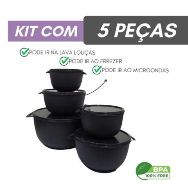 Imagem de Kit 5 Potes Plastico Redondos Bowl Livre Bpa Cor:PRETO - Casa Bella, P