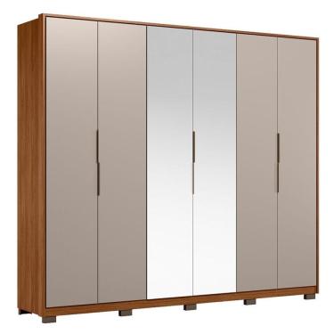 Imagem de Guarda Roupa Casal Atrice D66012kpe 6 Portas Nogueira Nude Prime Tx Com Espelho E Pés Demóbile - Demartêz