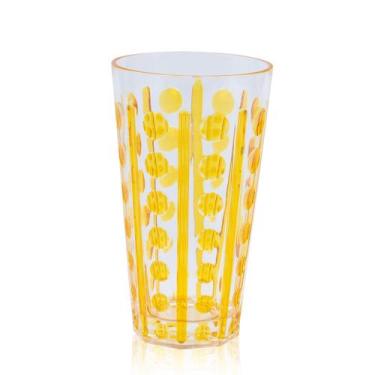 Imagem de Conjunto 6 Copos Bolas e Listras Acrílico 630 ml Amarelo - Entrecasa