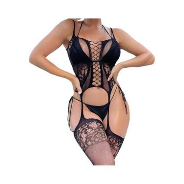 Imagem de Conjunto De Lingerie Sexy Feminina De Verão: Body De Rede Sem Entreper