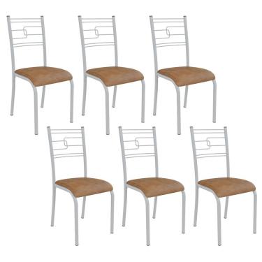 Imagem de Kit 6 Cadeiras Ella Estrutura Em Aço Branco E Tecido Jambo