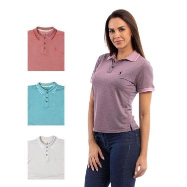 Imagem de Camisa Polo Feminina Manga Curta Piquet Dia a Dia Kit 4-Feminino