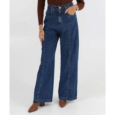 Imagem de Calça Jeans Wide Leg Bolsos Feminina Azul-68125 - VIZZY JEANS, 42, Jea