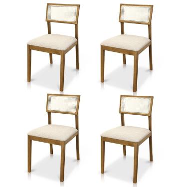 Imagem de Kit 04 Cadeiras de Jantar e Living Millie com Tela Natural Estofada Linho - Desk Design