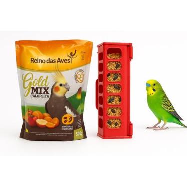 Imagem de Ração Calopsita Reino Das Aves 500g + Comedouro vermelho - mimos pet