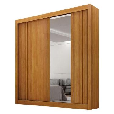 Imagem de Guarda Roupa Solteiro Milano 2 Portas 2 Gavetas 100% MDF com Espelho Cinamomo Leifer Móveis