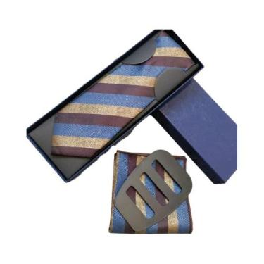 Imagem de Conjunto De Lenço De Bolso E Gravata Masculina De Poliéster Listrada M