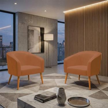 Imagem de Kit 2 Poltronas Sala Decorativa Stella Sintético Pu Marrom D`Rossi