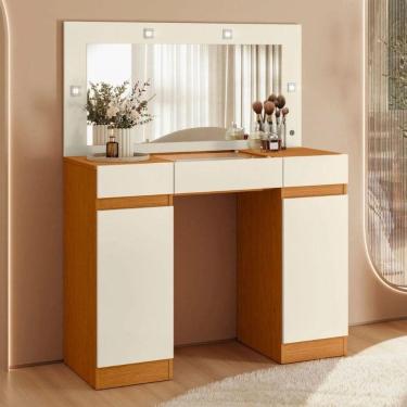 Imagem de Penteadeira 2 Portas 4 Gavetas Com Visor De Vidro Studio Cinamomo/off White