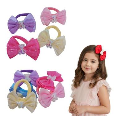 Imagem de Kit 10 Elásticos de Cabelo Infantil  Laços Delicados com Ursinho Brilh
