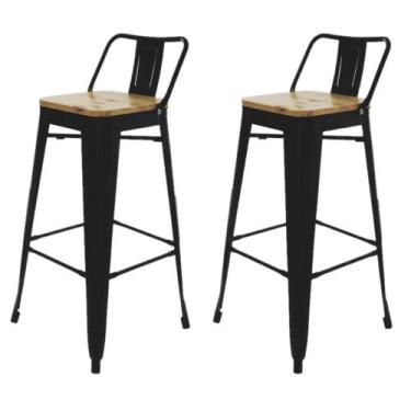 Imagem de Kit 2 Banquetas Altas com Assento de Madeira Tolix Preta - Cadeiras IN