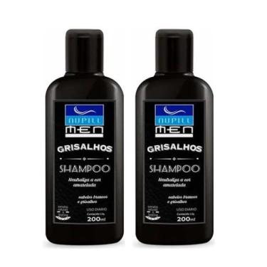 Imagem de Kit 2 Shampoos Masculino Cabelos Brancos e Grisalhos Nautraliza cor Am
