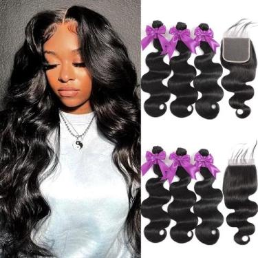 Imagem de Pacotes de cabelo Body Wave 10A 3 pacotes com fecho de 26 cm a 30 cm -