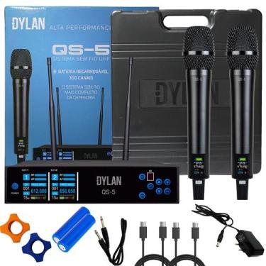 Imagem de Microfone Sem Fio Dinâmico Cardioide Duplo Dylan QS-5 Profissional 300