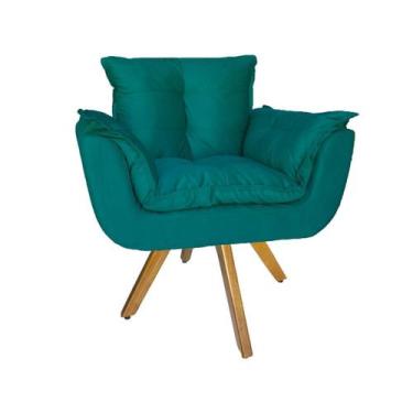 Imagem de Poltrona Decorativa Com Base Giratória De Madeira Consultório Opala Su