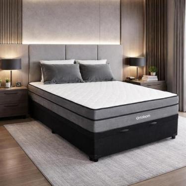 Imagem de Cama Box Baú Ortobom Núvia Airtech Superpocket Casal Colchão Cinza