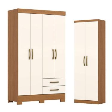 Imagem de Guarda Roupa Lima 04 Portas E 02 Gavetas Com Pés Be12 Com Armário Multiuso Margarida Ci...
