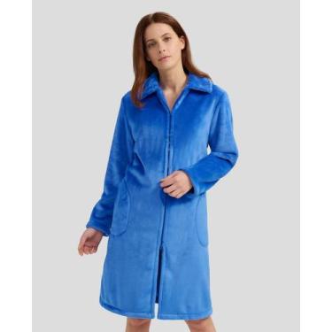 Imagem de Roupão Feminino com Zíper Macio Azul Lohe, Azul, M