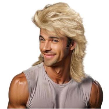 Imagem de Peruca Sabosi Mullet Light Blonde 80s para homens, festa de Halloween