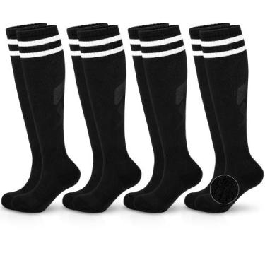 Imagem de Meias de futebol infantis Hryrbay 4 pares algodão acolchoadas pretas