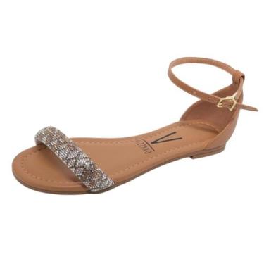 Imagem de Sandália Rasteirinha Feminina Conforto Tira Strass Vizzano, Camel, 38