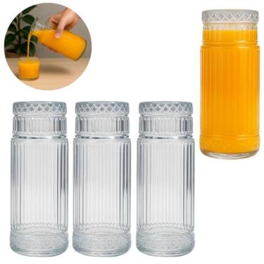 Imagem de 3 Garrafas Moringa de Vidro Canelado 810ml Vintage C/ Copo - Freecom