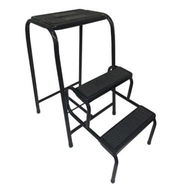Imagem de Banqueta Escada Útil Forte Dobrável Segura 3 Degraus Aço Carbono Preto