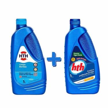 Imagem de Kit Piscina HTH Água Verde 1L + Limpa Bordas 1L