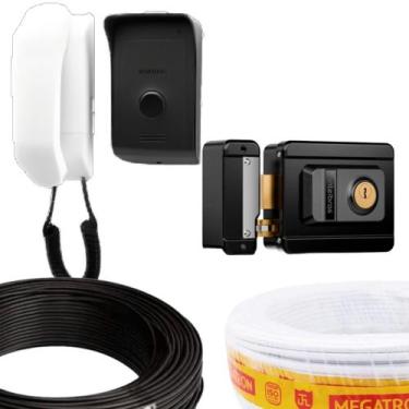 Imagem de Kit porteiro eletrônico e fechadura e cabos intelbras