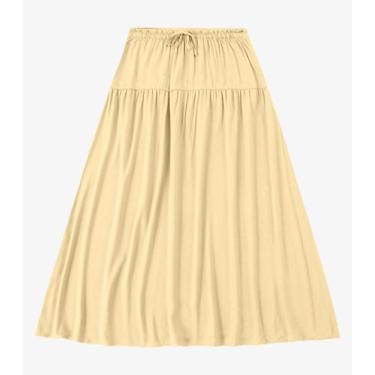 Imagem de Saia Feminina Super Midi Evasê Lisa Endless Amarelo, M, Amarelo