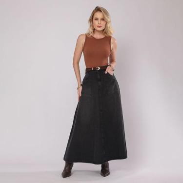 Imagem de Saia Jeans Longa Maxi Moda Confortável Tendência Europa Cor:PretoTaman
