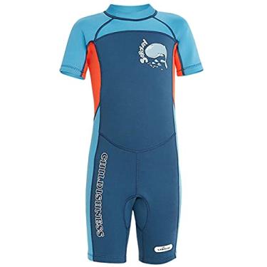 Imagem de Roupa de banho infantil de neoprene de 2,5 mm para meninos com proteção UV, roupa de banho de secagem rápida para mergulho, natação de 8 a 10 anos, azul escuro