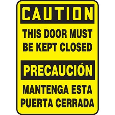Imagem de Accuform Placa SBMABR625VP, Legend "CUIDADO ESTA PUERTA", 35,5 cm de comprimento x 25,4 cm de largura x 0,1 cm de espessura, plástico, 35,5 cm x 25,5 cm de comprimento x 0,1 cm de espessura, 35,5 cm x 25,4 cm, preto sobre amarelo