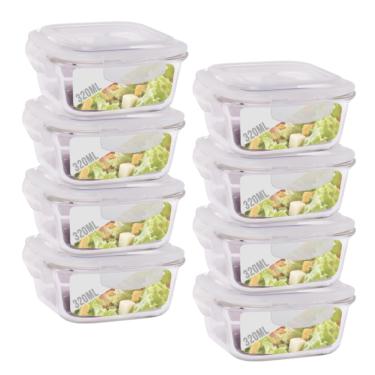 Imagem de Conjunto 8 Potes Vidro 320ml Hermético 4 Travas Alimentos