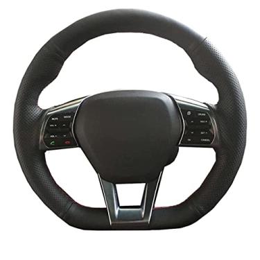 Imagem de JEZOE Capa de volante costurada à mão em couro, para Hyundai Sonata 9 2015 2016 2017 2018 2019 (3 ​​raios) Acessórios Estilo do carro